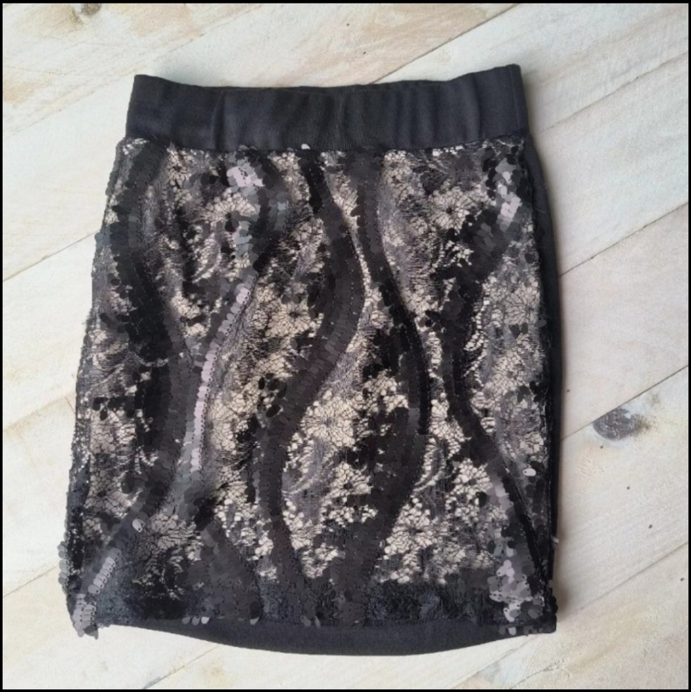 Iz Byer Womens Black Skirt With Sequin And Lace Stretch Size XS